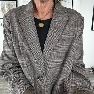 Boyfriend Oversized Blazer, Medium, Brown Plaid